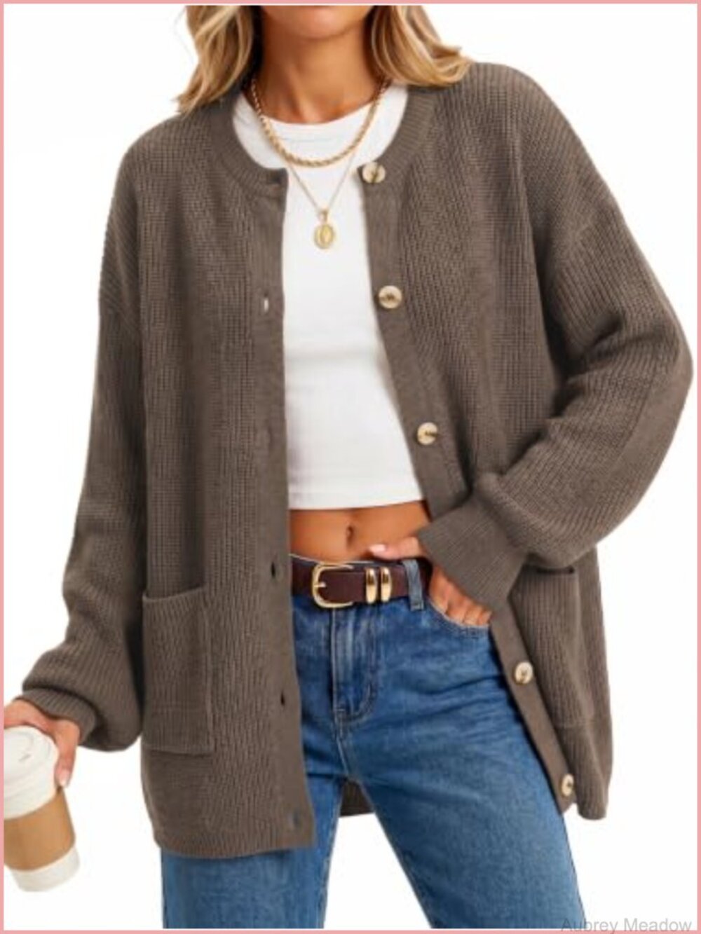 Wool Blend Oversized Chunky Knit Cardigan Button Front Work Fall Sweater